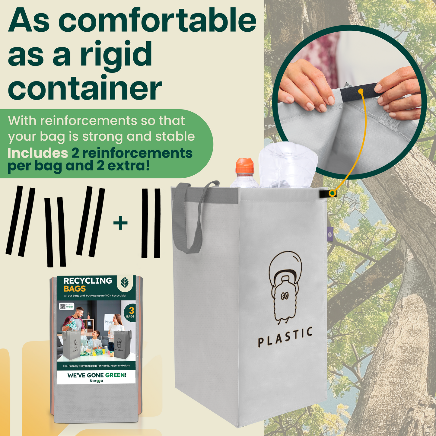 Norggo® Cubos de basura de reciclaje - Set de 3 x 40L para plástico, papel y vidrio - Cubo basura reciclaje duradero - Bolsas reciclaje basura colores - Papelera Reciclaje 3 Compartimentos