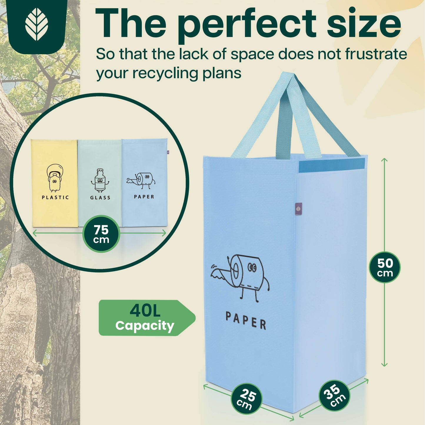 Norggo® Cubos de basura de reciclaje - Set de 3 x 40L para plástico, papel y vidrio - Cubo basura reciclaje duradero - Bolsas reciclaje basura colores - Papelera Reciclaje 3 Compartimentos