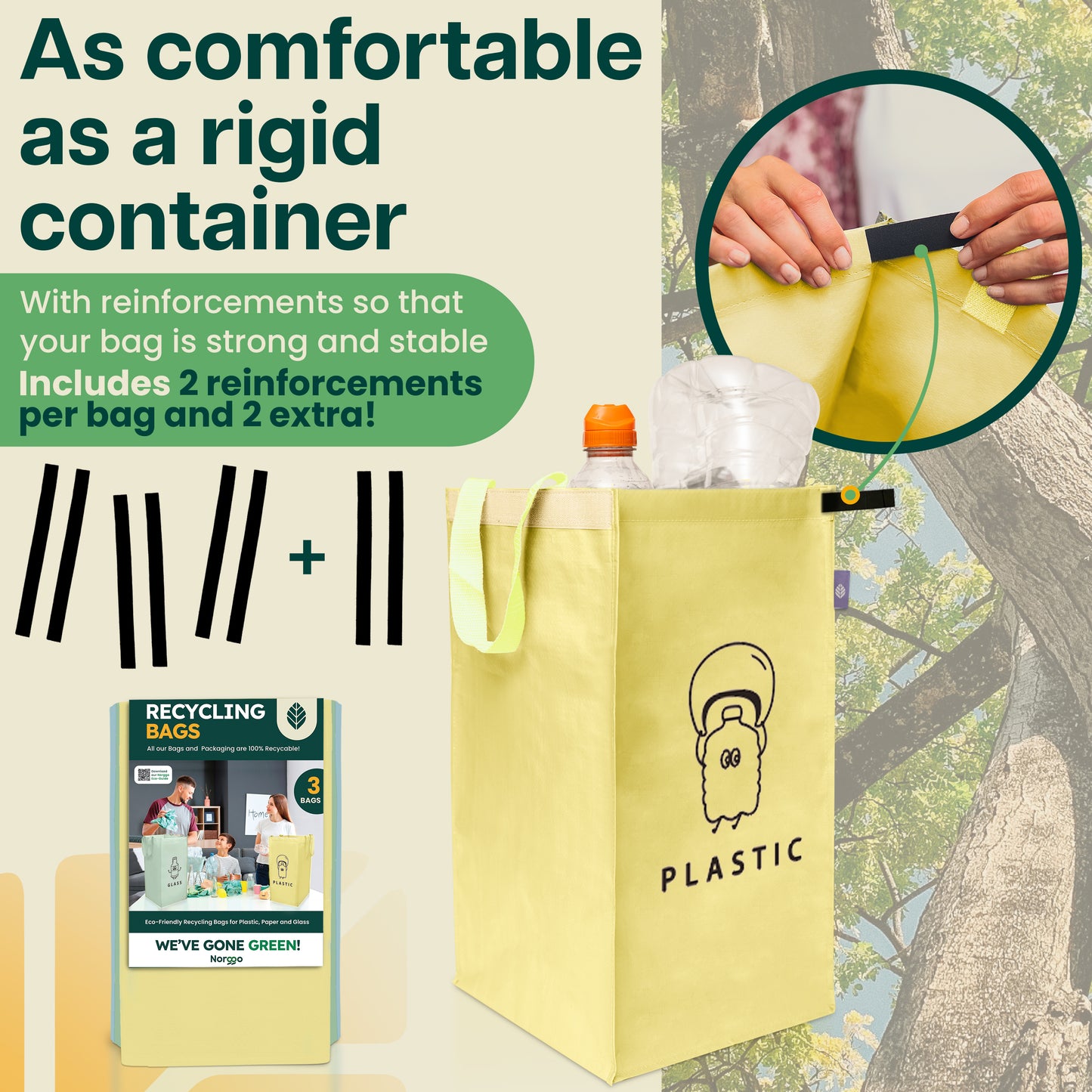 Norggo® Cubos de basura de reciclaje - Set de 3 x 40L para plástico, papel y vidrio - Cubo basura reciclaje duradero - Bolsas reciclaje basura colores - Papelera Reciclaje 3 Compartimentos