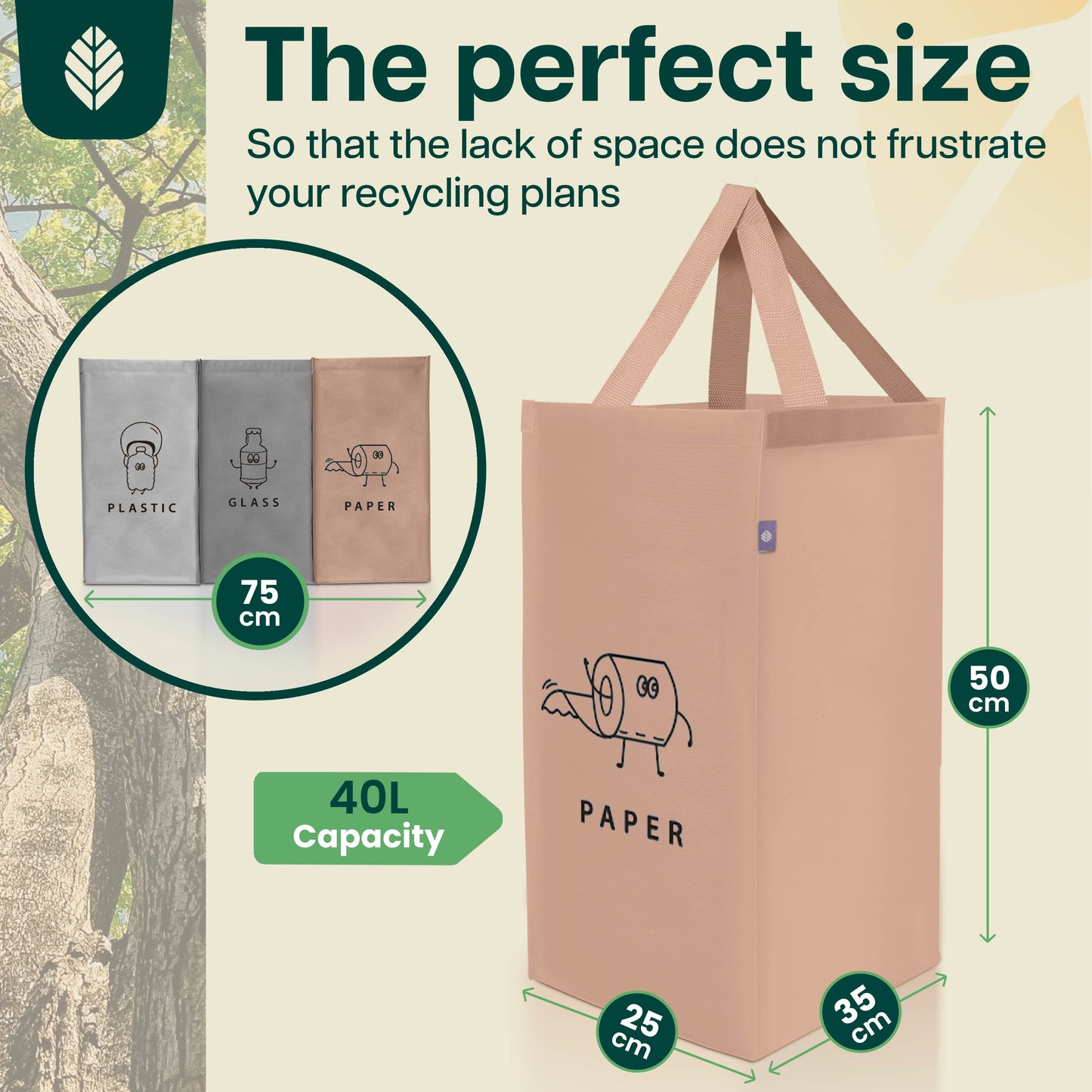 Norggo® Cubos de basura de reciclaje - Set de 3 x 40L para plástico, papel y vidrio - Cubo basura reciclaje duradero - Bolsas reciclaje basura colores - Papelera Reciclaje 3 Compartimentos
