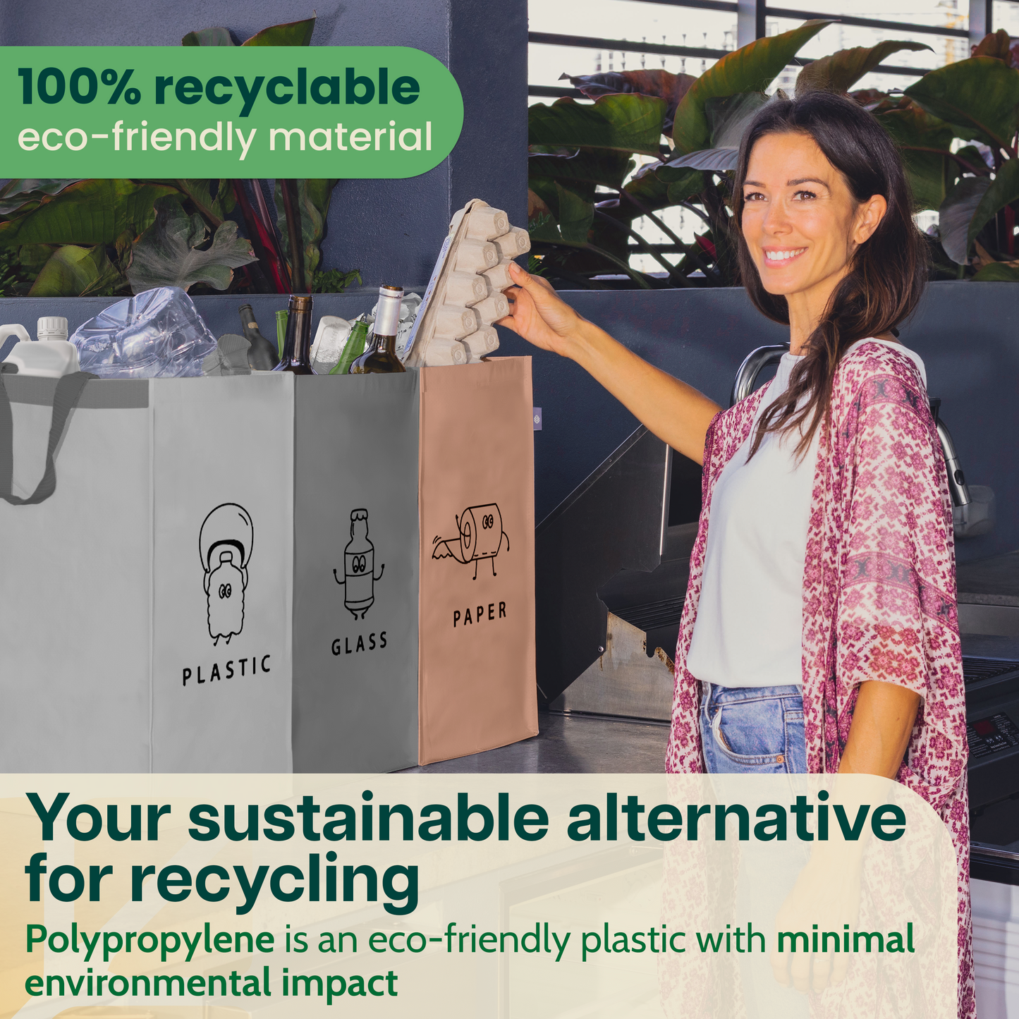 Norggo® Cubos de basura de reciclaje - Set de 3 x 40L para plástico, papel y vidrio - Cubo basura reciclaje duradero - Bolsas reciclaje basura colores - Papelera Reciclaje 3 Compartimentos