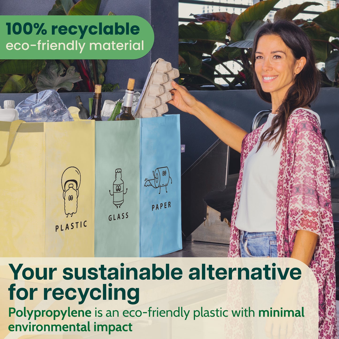 Norggo® Cubos de basura de reciclaje - Set de 3 x 40L para plástico, papel y vidrio - Cubo basura reciclaje duradero - Bolsas reciclaje basura colores - Papelera Reciclaje 3 Compartimentos
