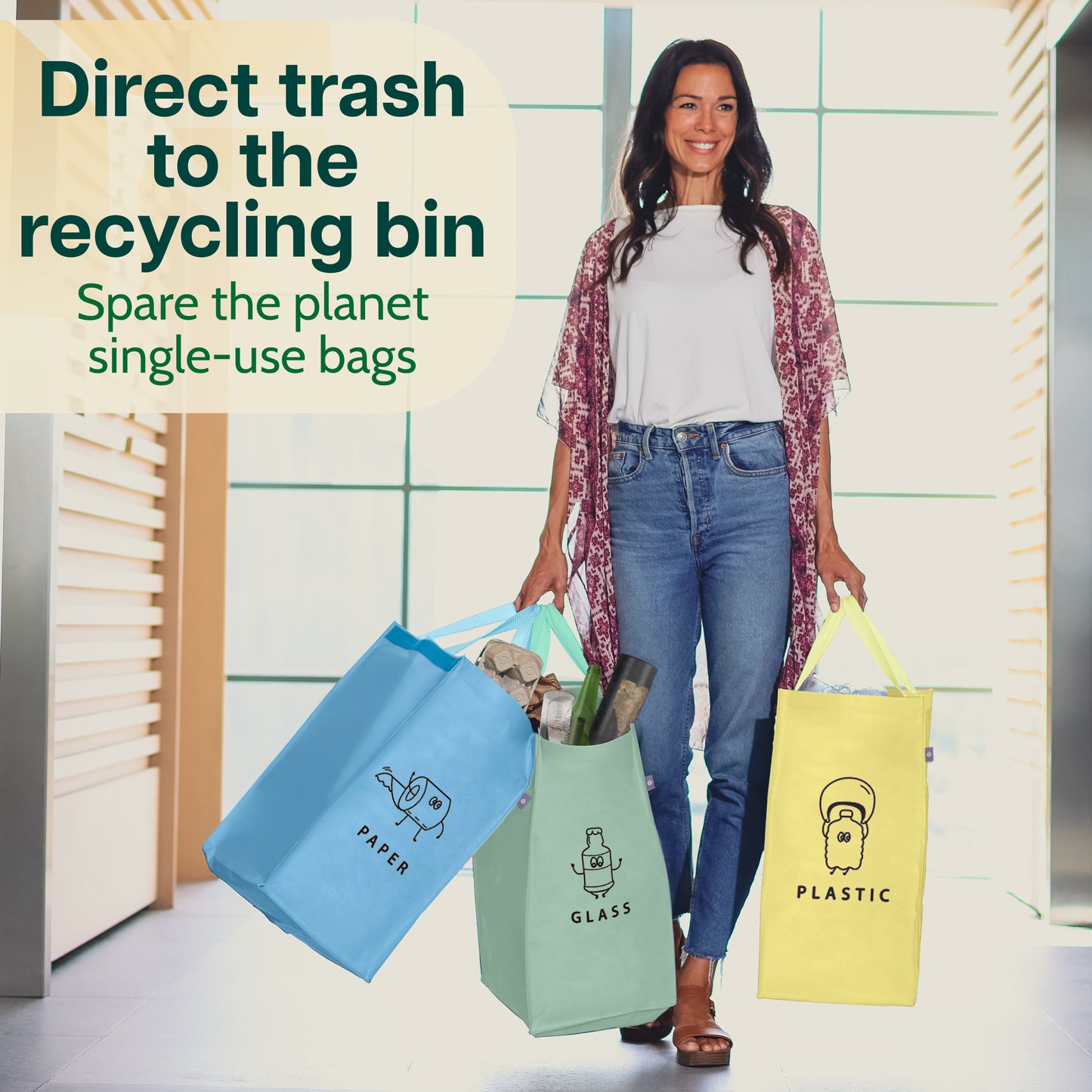 Norggo® Cubos de basura de reciclaje - Set de 3 x 40L para plástico, papel y vidrio - Cubo basura reciclaje duradero - Bolsas reciclaje basura colores - Papelera Reciclaje 3 Compartimentos